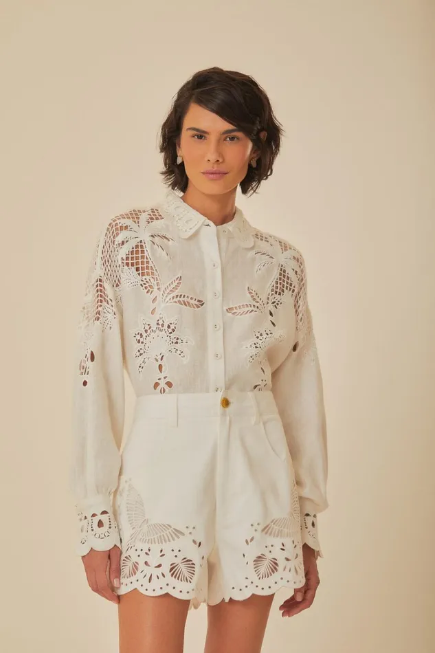 Women Richelieu Embroidered Shorts White FARM Rio Shorts