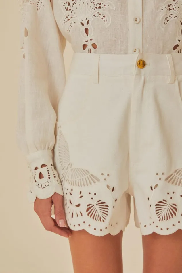 Women Richelieu Embroidered Shorts White FARM Rio Shorts
