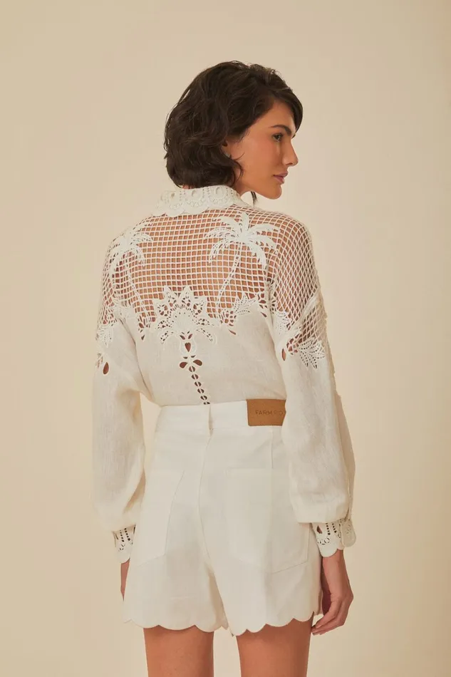 Women Richelieu Embroidered Shorts White FARM Rio Shorts