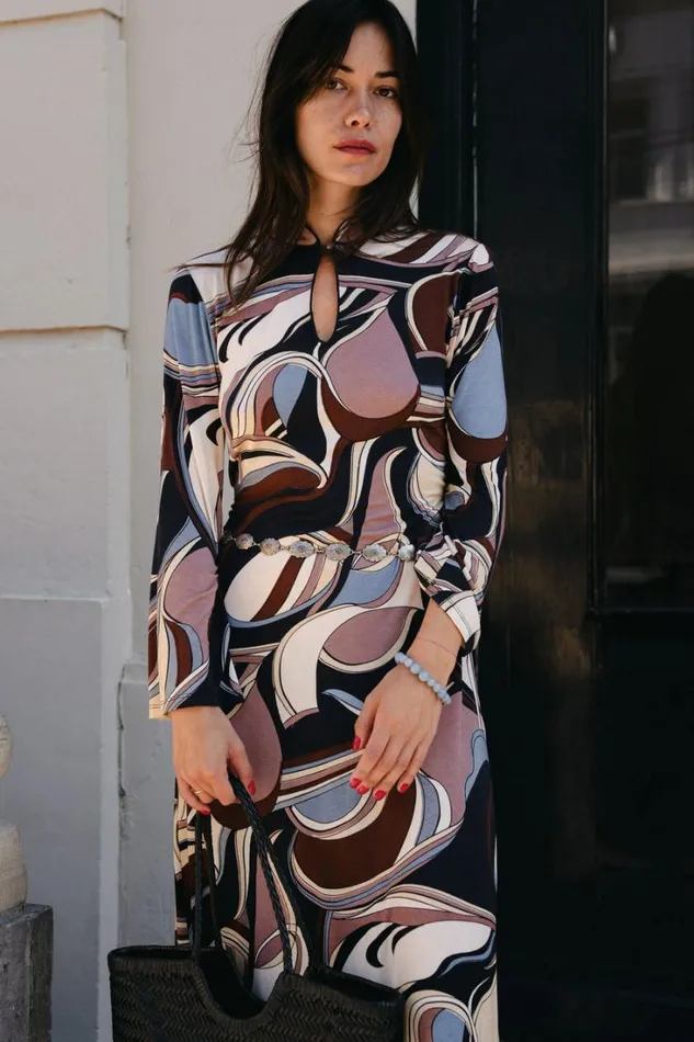 Women RIXO All Clothing Aiko Jersey Dress Swirl Mauve