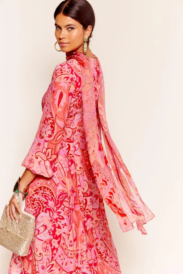 Women RIXO All Clothing Camellia Midi Dress Grace Paisley Magenta