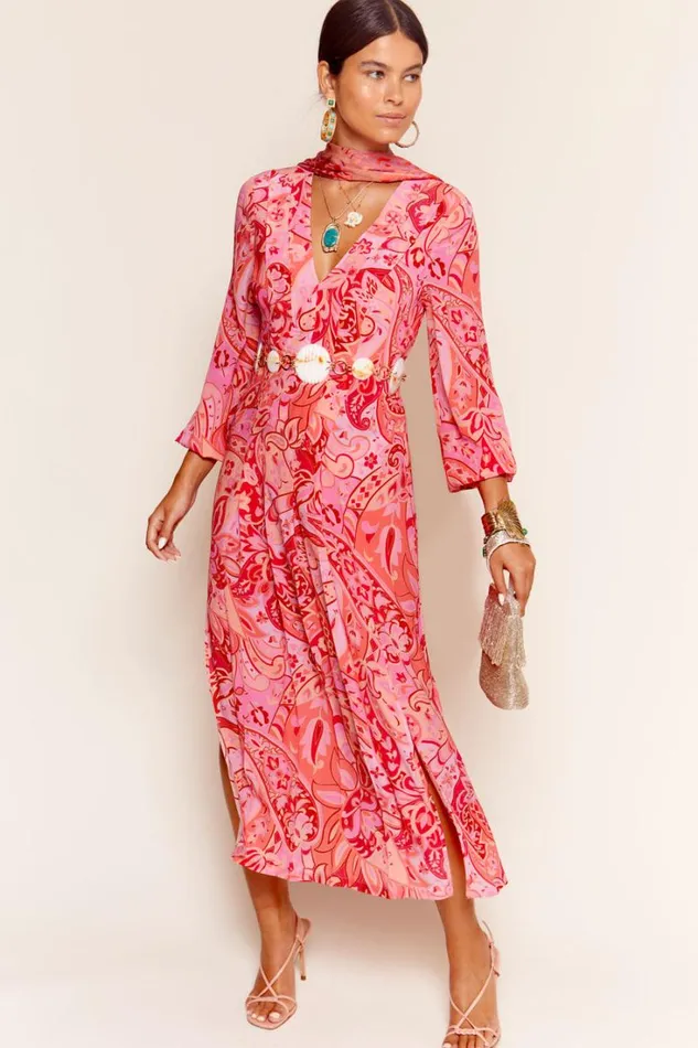 Women RIXO All Clothing Camellia Midi Dress Grace Paisley Magenta