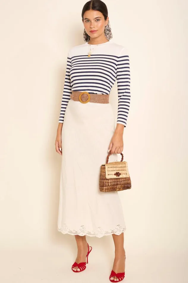 Women RIXO All Clothing Crystal Midi Skirt Cream