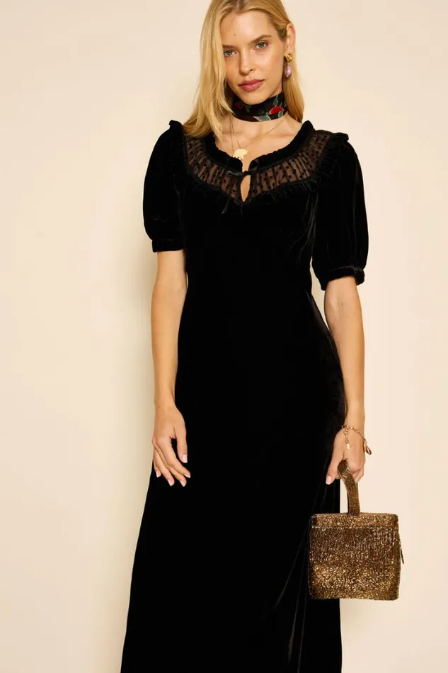 Women RIXO All Clothing Ilene Velvet Midi Dress Black