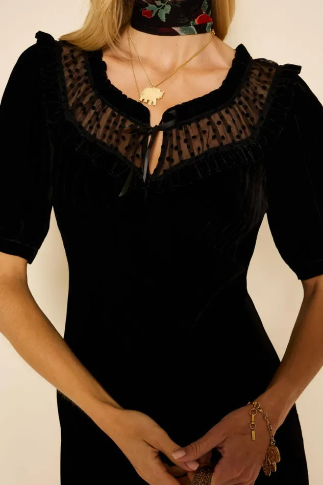 Women RIXO All Clothing Ilene Velvet Midi Dress Black