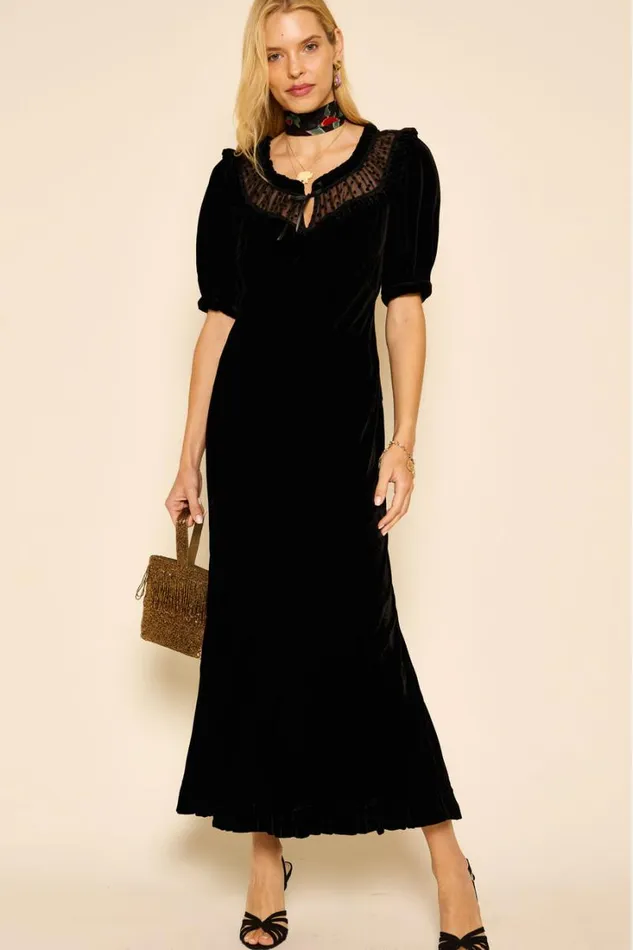 Women RIXO All Clothing Ilene Velvet Midi Dress Black