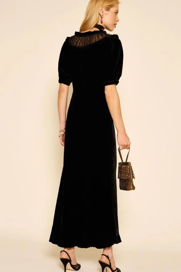 Women RIXO All Clothing Ilene Velvet Midi Dress Black