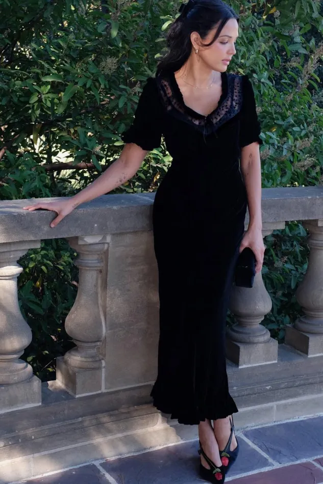 Women RIXO All Clothing Ilene Velvet Midi Dress Black