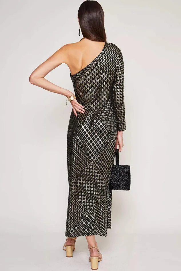 Women RIXO All Clothing Jenny Silk Midi Dress Cleo Patchwork Black