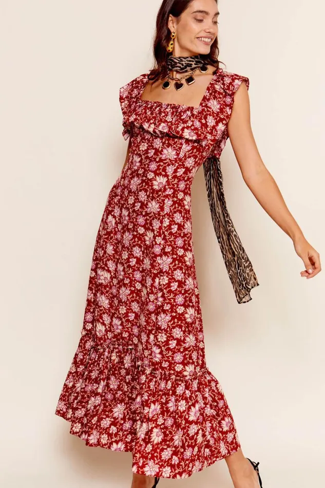 Women RIXO All Clothing June Midi Dress Jaipur Floral Red