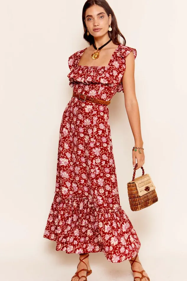 Women RIXO All Clothing June Midi Dress Jaipur Floral Red