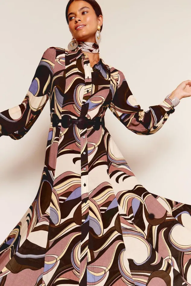 Women RIXO All Clothing Maddison Shirt Dress Swirl Mauve