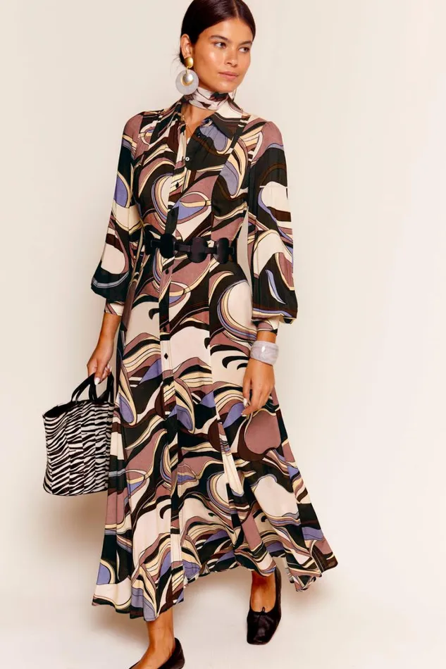 Women RIXO All Clothing Maddison Shirt Dress Swirl Mauve