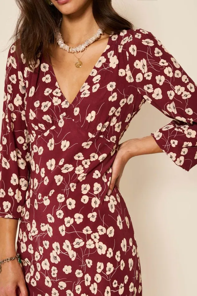 Women RIXO All Clothing Mavis Midi Dress Autumn Cherry Maroon