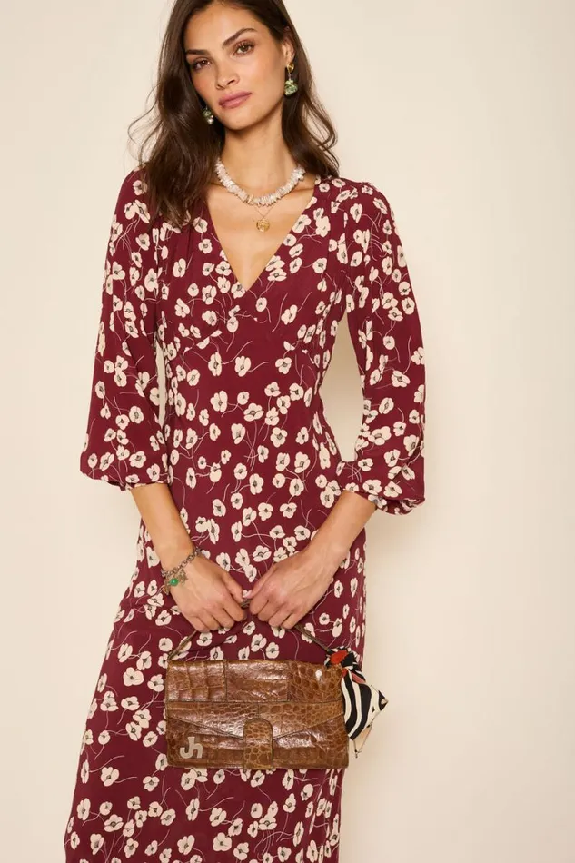 Women RIXO All Clothing Mavis Midi Dress Autumn Cherry Maroon