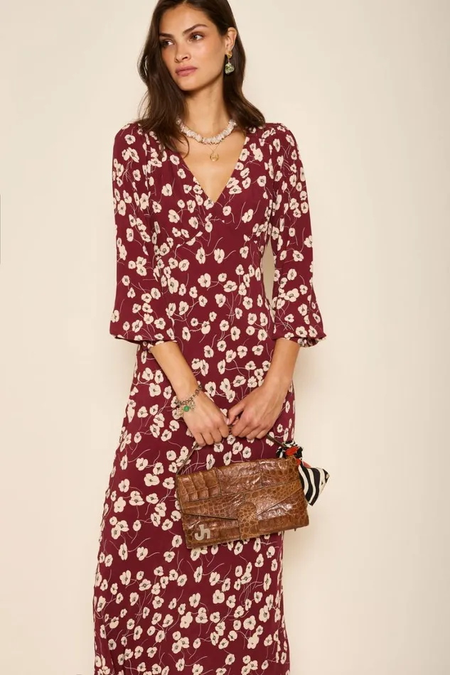 Women RIXO All Clothing Mavis Midi Dress Autumn Cherry Maroon