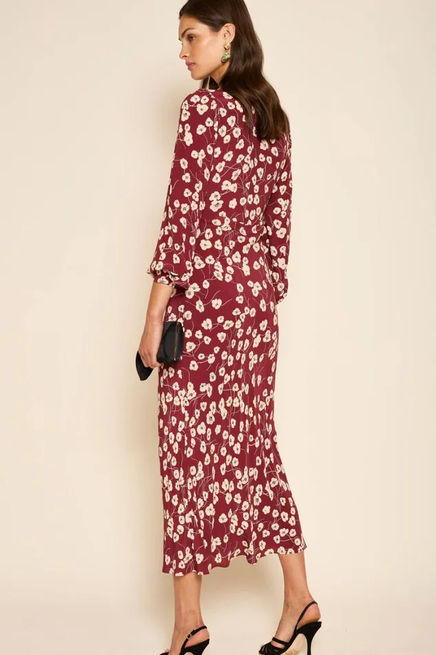 Women RIXO All Clothing Mavis Midi Dress Autumn Cherry Maroon