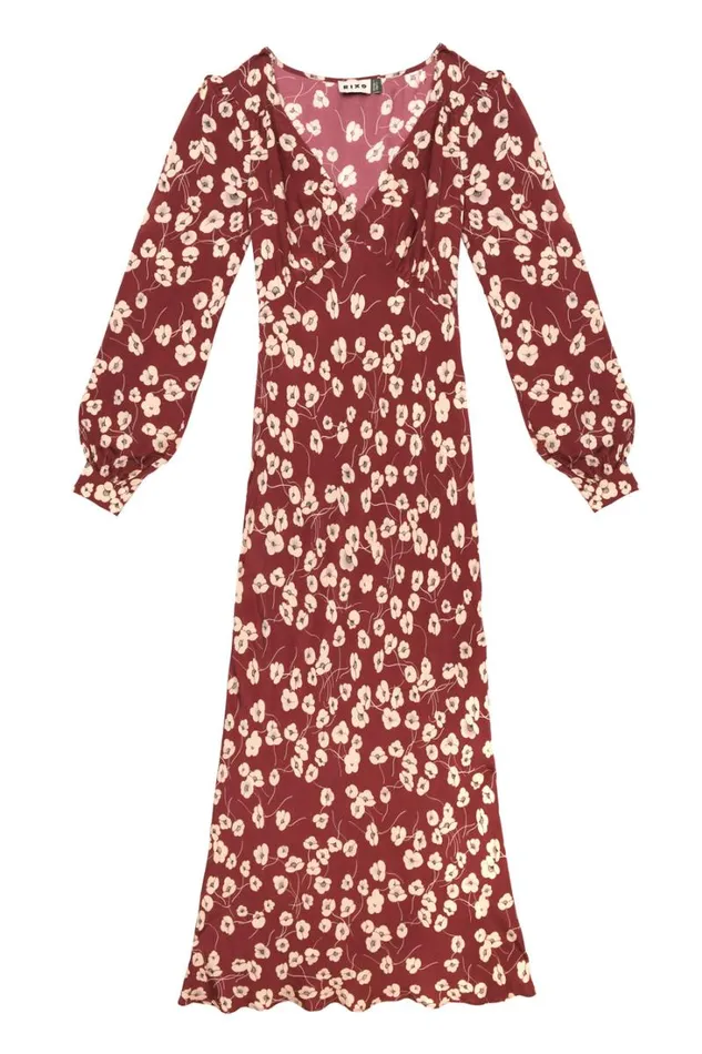 Women RIXO All Clothing Mavis Midi Dress Autumn Cherry Maroon