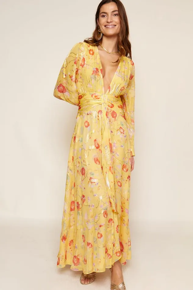 Women RIXO All Clothing Meera SilkBlend Gown Waterblossom Yellow