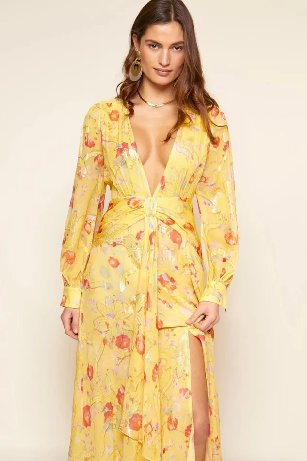 Women RIXO All Clothing Meera SilkBlend Gown Waterblossom Yellow