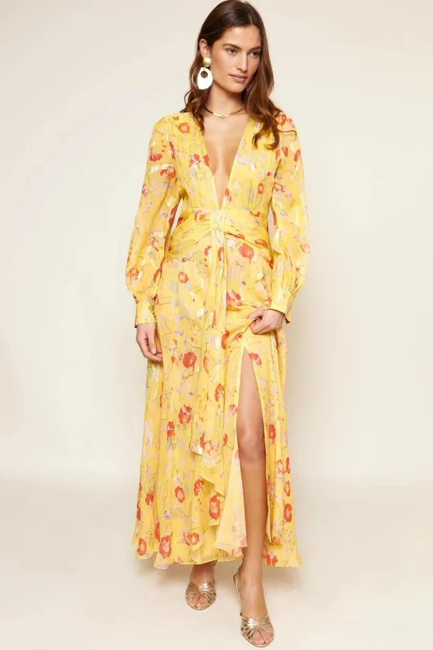 Women RIXO All Clothing Meera SilkBlend Gown Waterblossom Yellow