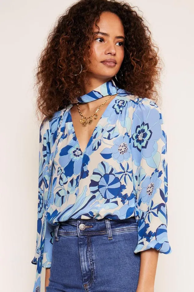 Women RIXO All Clothing Moss Silk Blouse Miami Floral Ivory