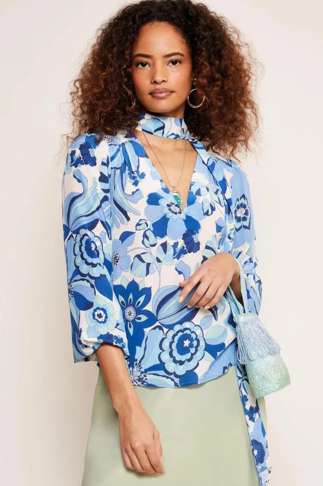Women RIXO All Clothing Moss Silk Blouse Miami Floral Ivory