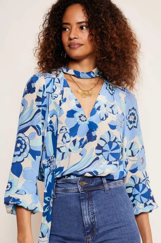 Women RIXO All Clothing Moss Silk Blouse Miami Floral Ivory