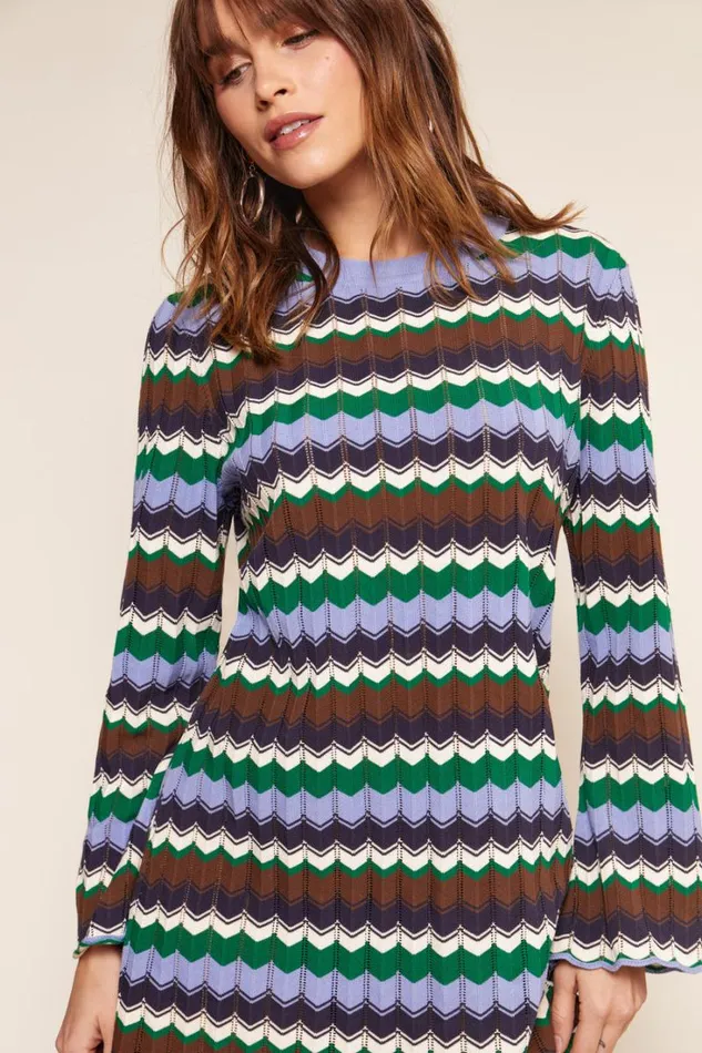 Women RIXO All Clothing Mylene Cotton Mini Dress Retro Chevron Blue