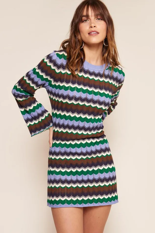 Women RIXO All Clothing Mylene Cotton Mini Dress Retro Chevron Blue
