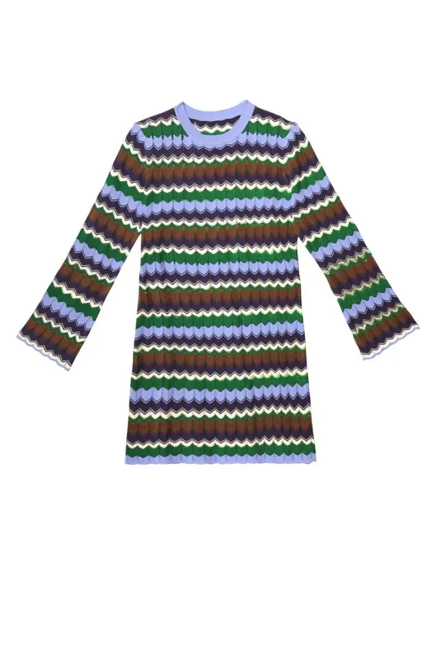 Women RIXO All Clothing Mylene Cotton Mini Dress Retro Chevron Blue
