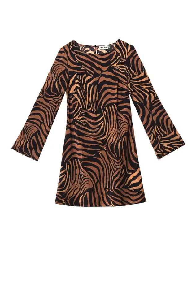Women RIXO All Clothing Ridley Silk Mini Dress Tiger Patchwork Black