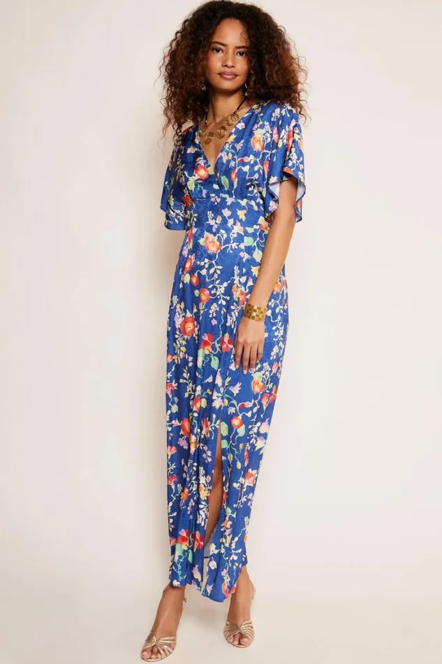Women RIXO All Clothing Sadie Satin Midi Dress Waterblossom Indigo