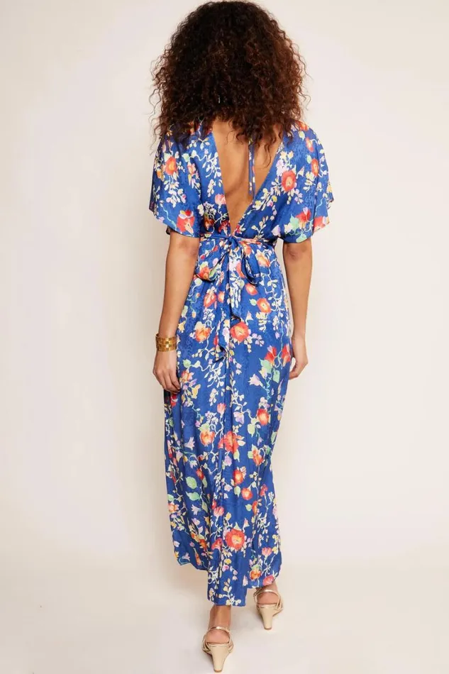 Women RIXO All Clothing Sadie Satin Midi Dress Waterblossom Indigo
