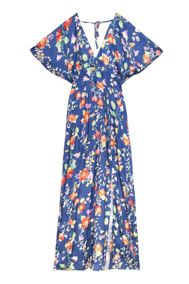 Women RIXO All Clothing Sadie Satin Midi Dress Waterblossom Indigo
