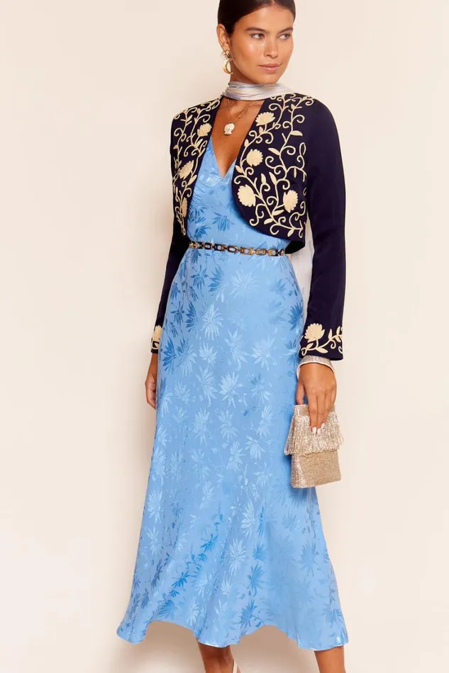 Women RIXO All Clothing Sandrine Midi Dress Daisy Jacquard Blue