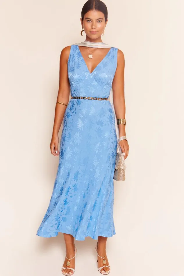 Women RIXO All Clothing Sandrine Midi Dress Daisy Jacquard Blue