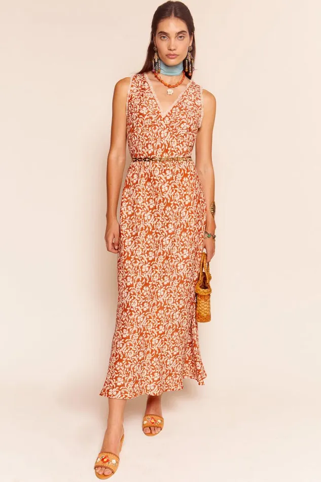 Women RIXO All Clothing Sandrine Midi Dress Sarasa Rose Copper