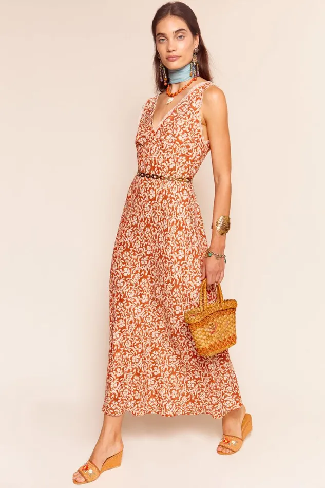 Women RIXO All Clothing Sandrine Midi Dress Sarasa Rose Copper