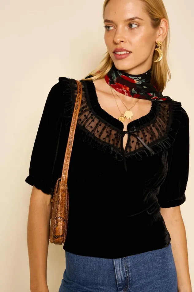 Women RIXO All Clothing Yvonne Velvet Top Black