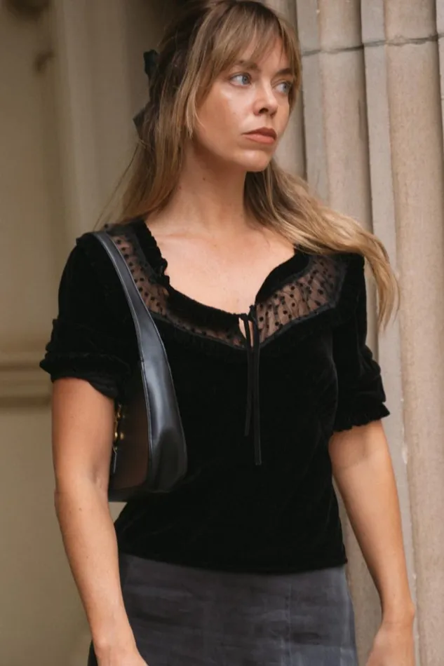 Women RIXO All Clothing Yvonne Velvet Top Black