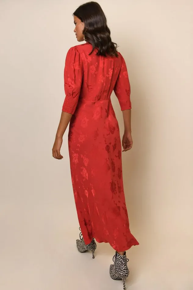 Women RIXO All Clothing Zadie Jacquard Midi Dress Red Poppy Jacquard