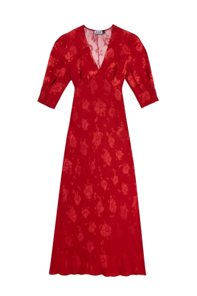 Women RIXO All Clothing Zadie Jacquard Midi Dress Red Poppy Jacquard