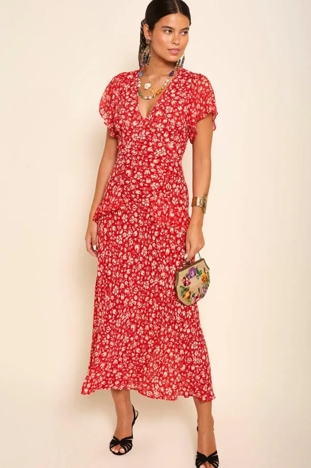 Women RIXO Last Chance Evie Midi Dress Amelie Floral Red