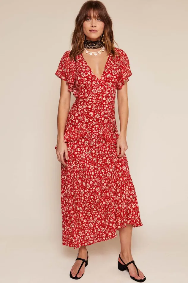 Women RIXO Last Chance Evie Midi Dress Amelie Floral Red
