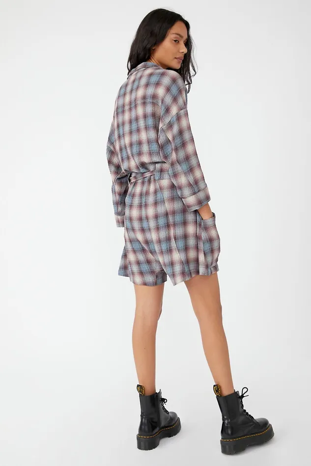 Women Rompers Free People Before I Let Go Plaid One Piece Moonstone Combo