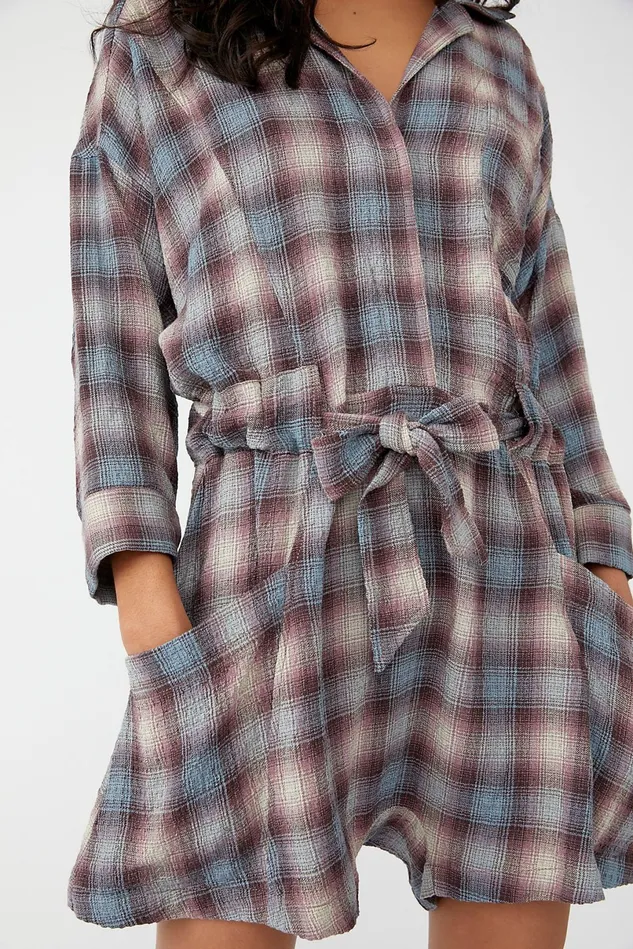 Women Rompers Free People Before I Let Go Plaid One Piece Moonstone Combo