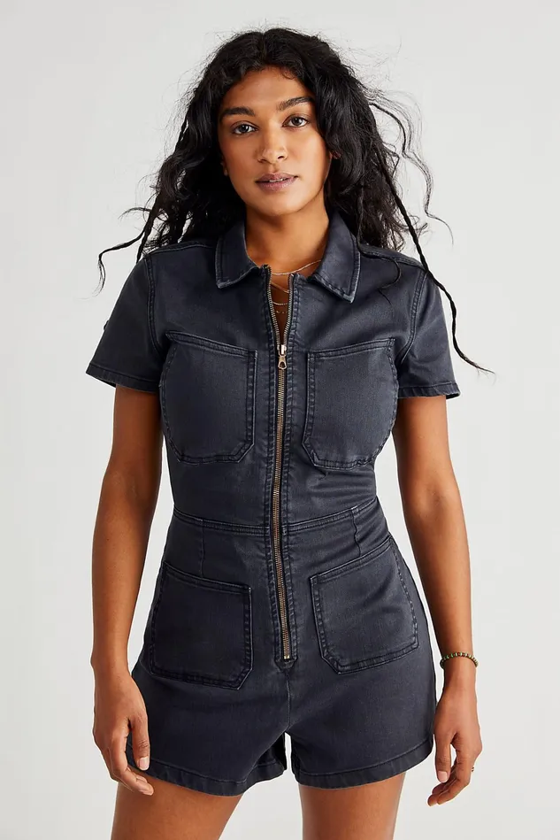 Women Rompers Free People CRVY Lennox Shortsuit Jet Set