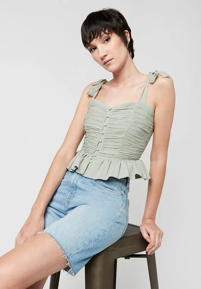 Women Ruched Piera Camisole Cameo Green Buffalo David Bitton Blouses