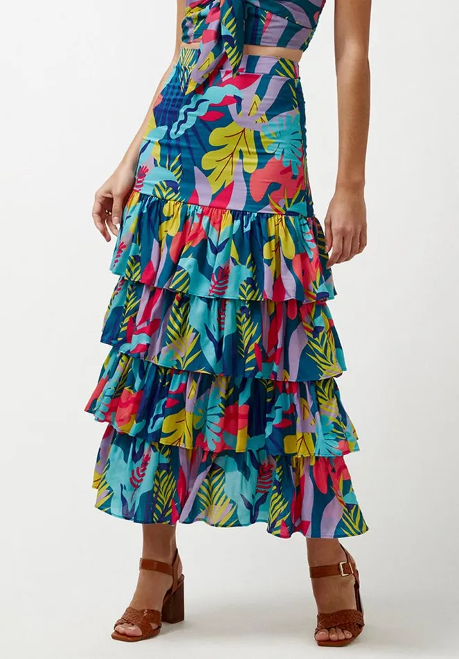 Women Ruffled and Tiered Milan Skirt Rainforest Lake Buffalo David Bitton Shorts and Skirts Women Ruffled and Tiered Milan Skirt Rainforest Lake Buffalo David Bitton Shorts and Skirts